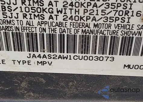 2012 Mitsubishi Outlander Es из США, поврежденный, VIN JA4AS2AW1CU003073